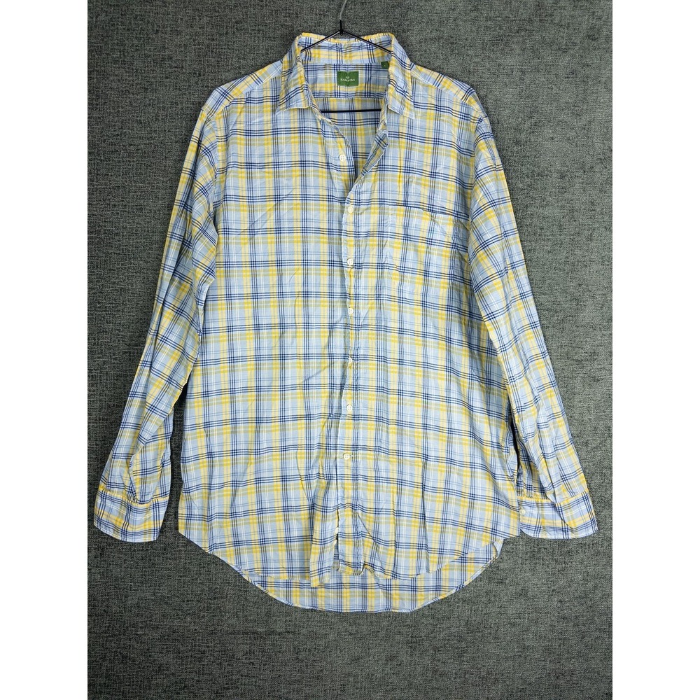 Sid Mashburn Button Up Shirt Mens L Blue Yellow Plaid Cotton Preppy Classic